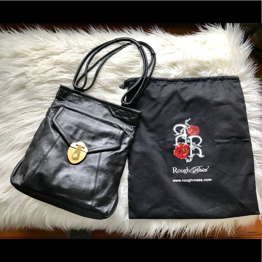Rough Roses black leather handbag